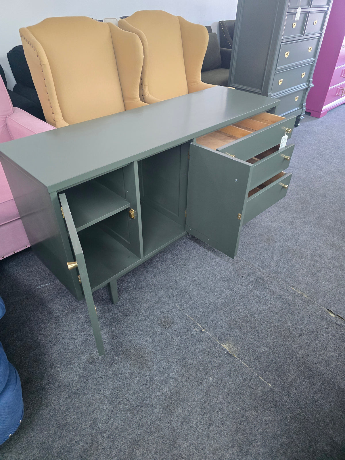 Stanley green lacquered MCM cabinet