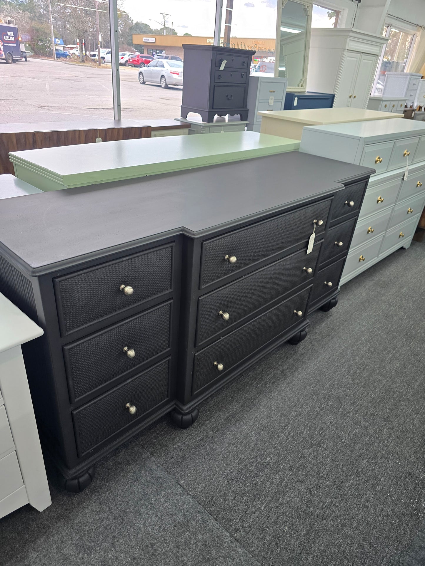 Black rattan 9 drawers dresser