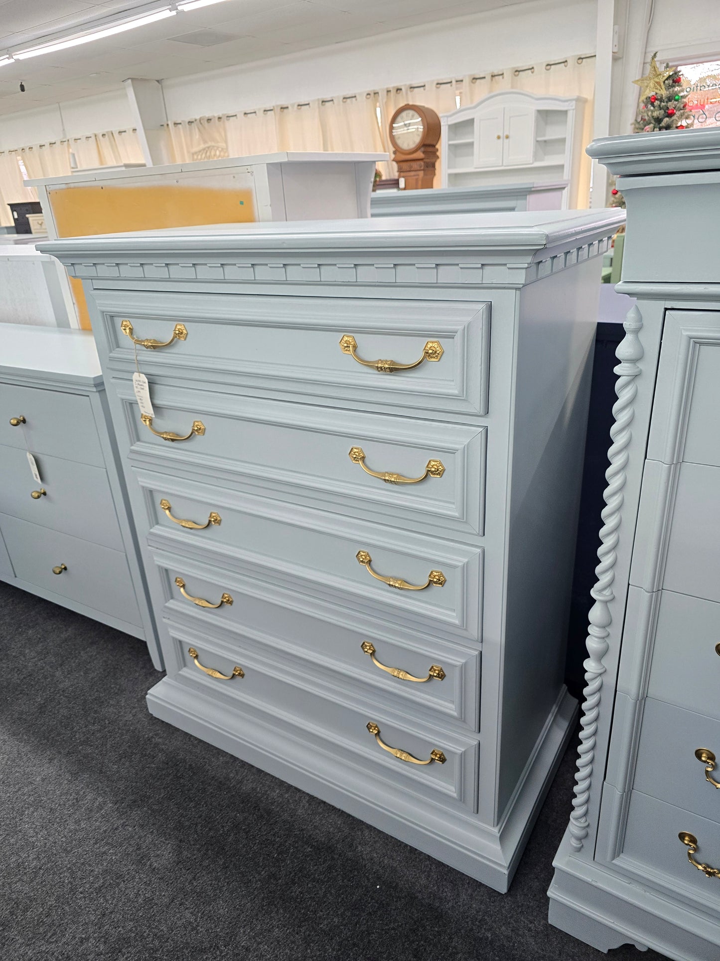 Solid wood light blue United chest