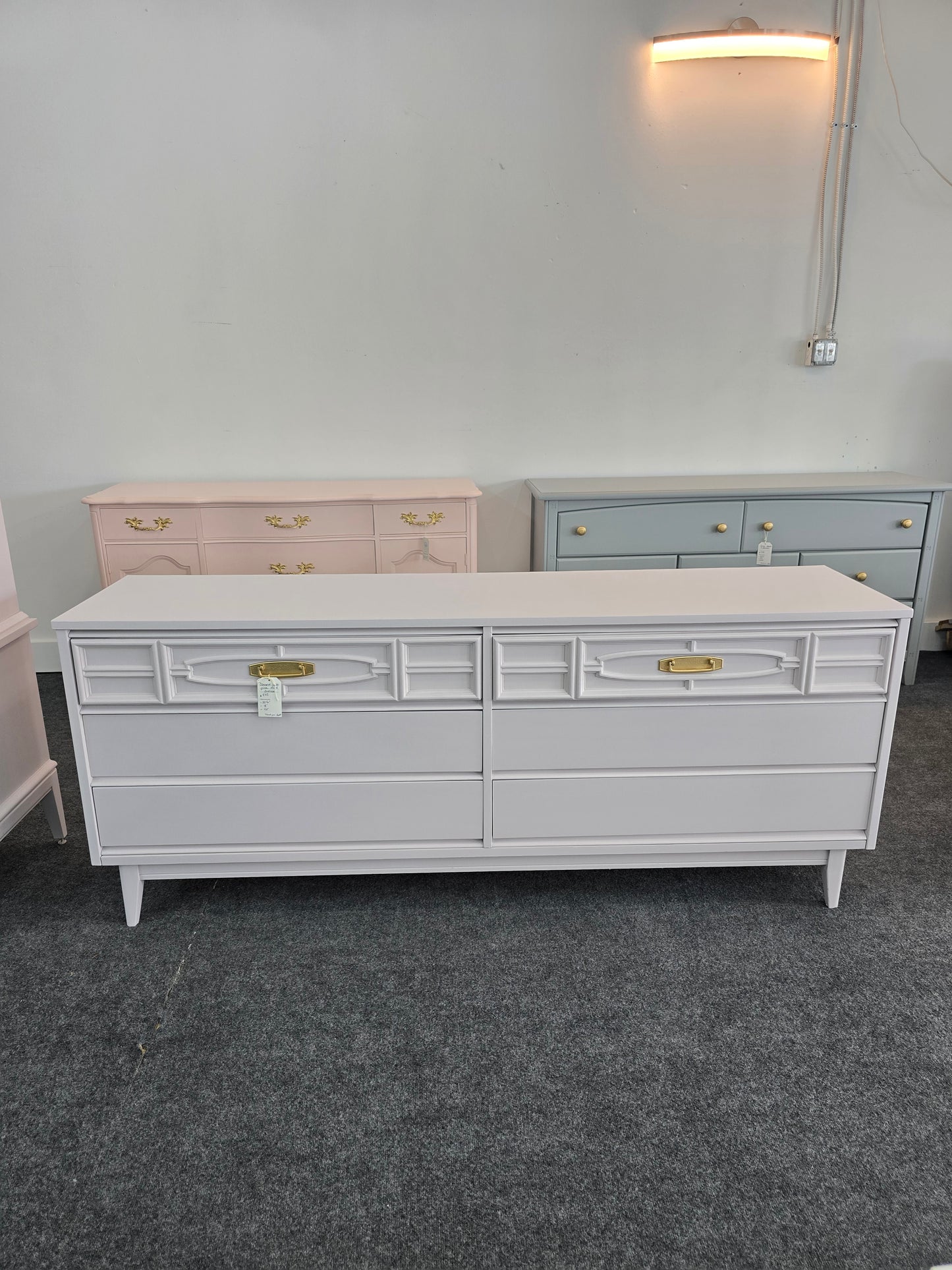 Mid century modern pale pink Bassett dresser