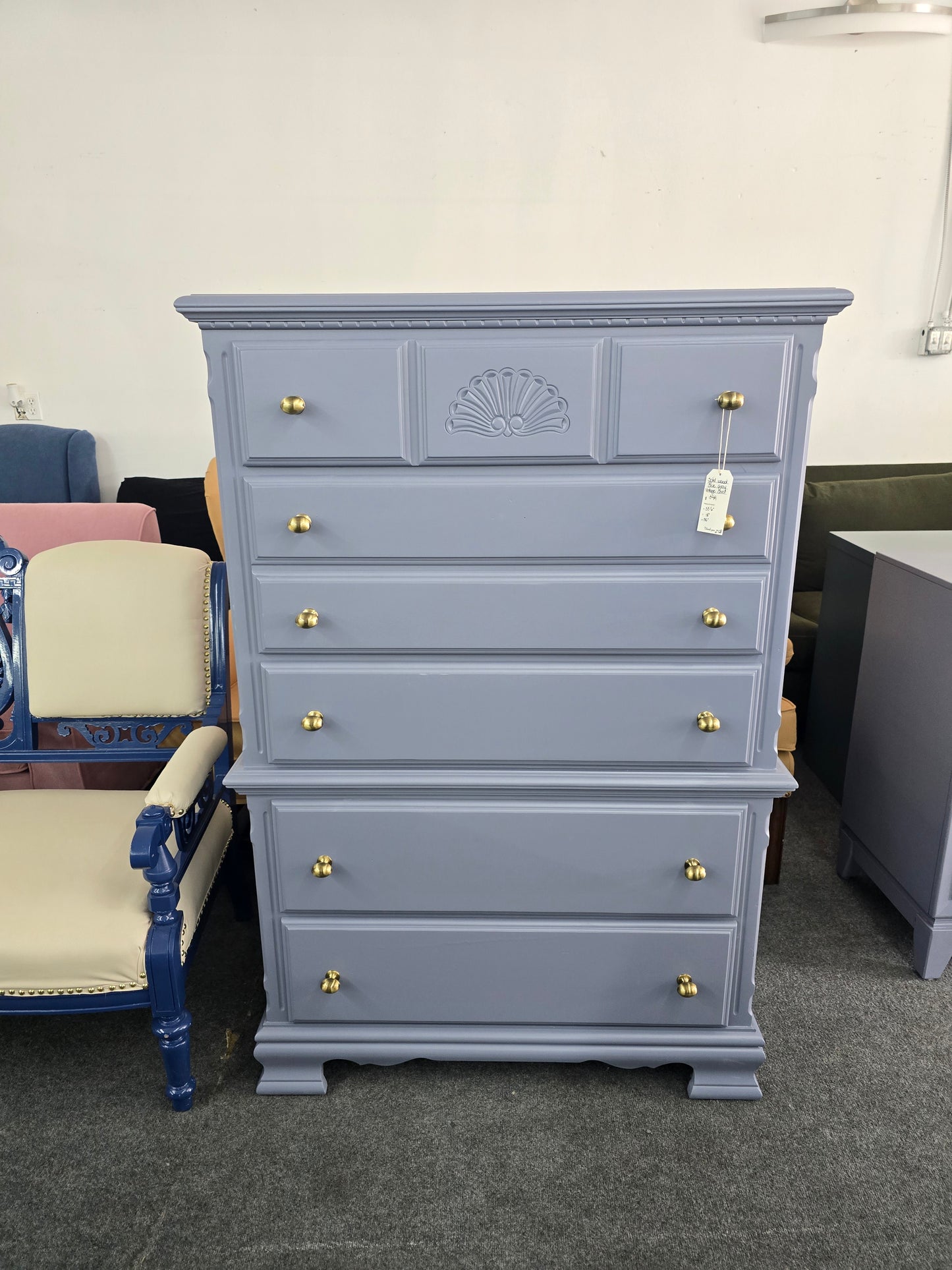 Solid wood vintage blue chest