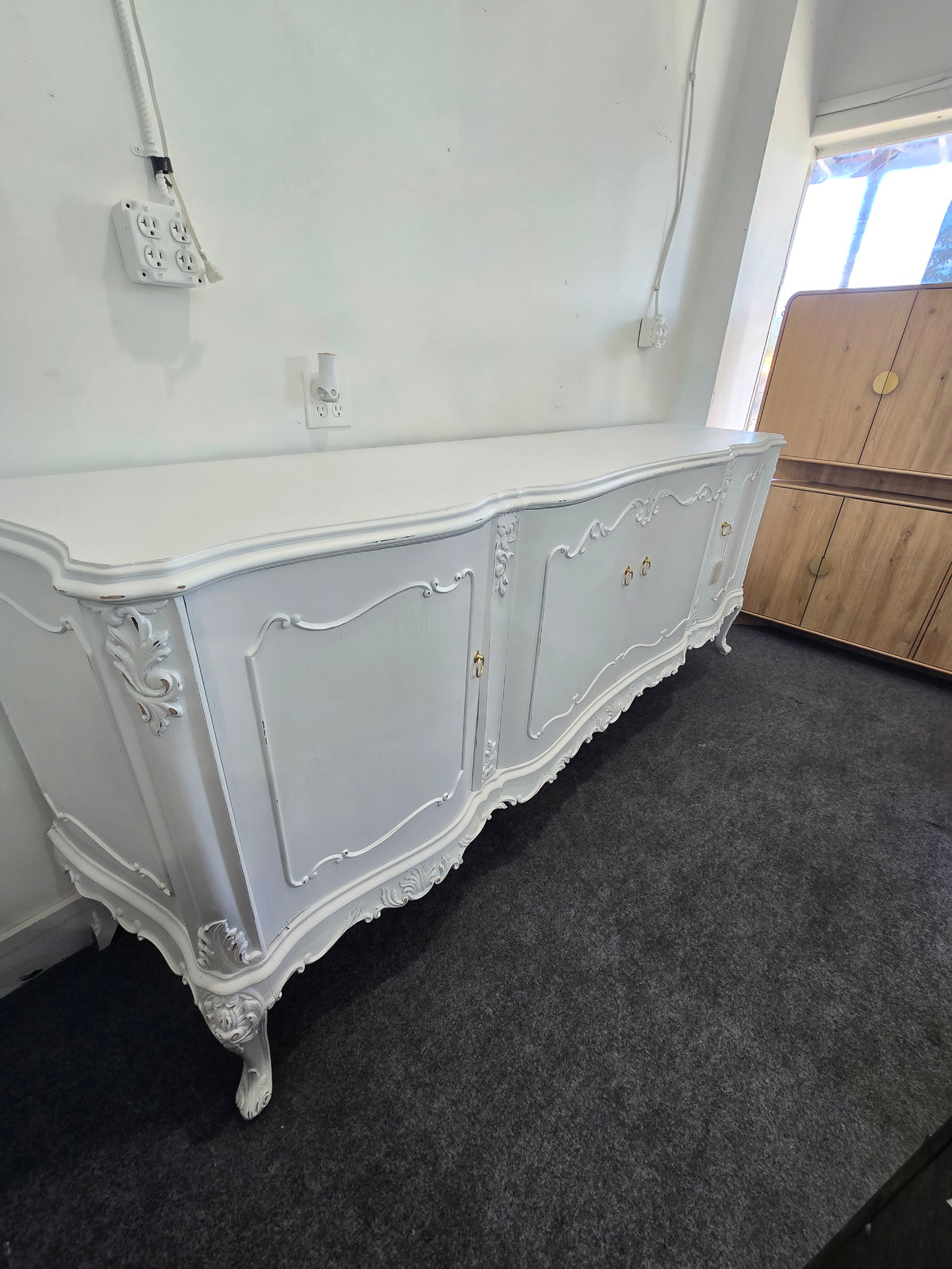 Antique white Distressed long buffet