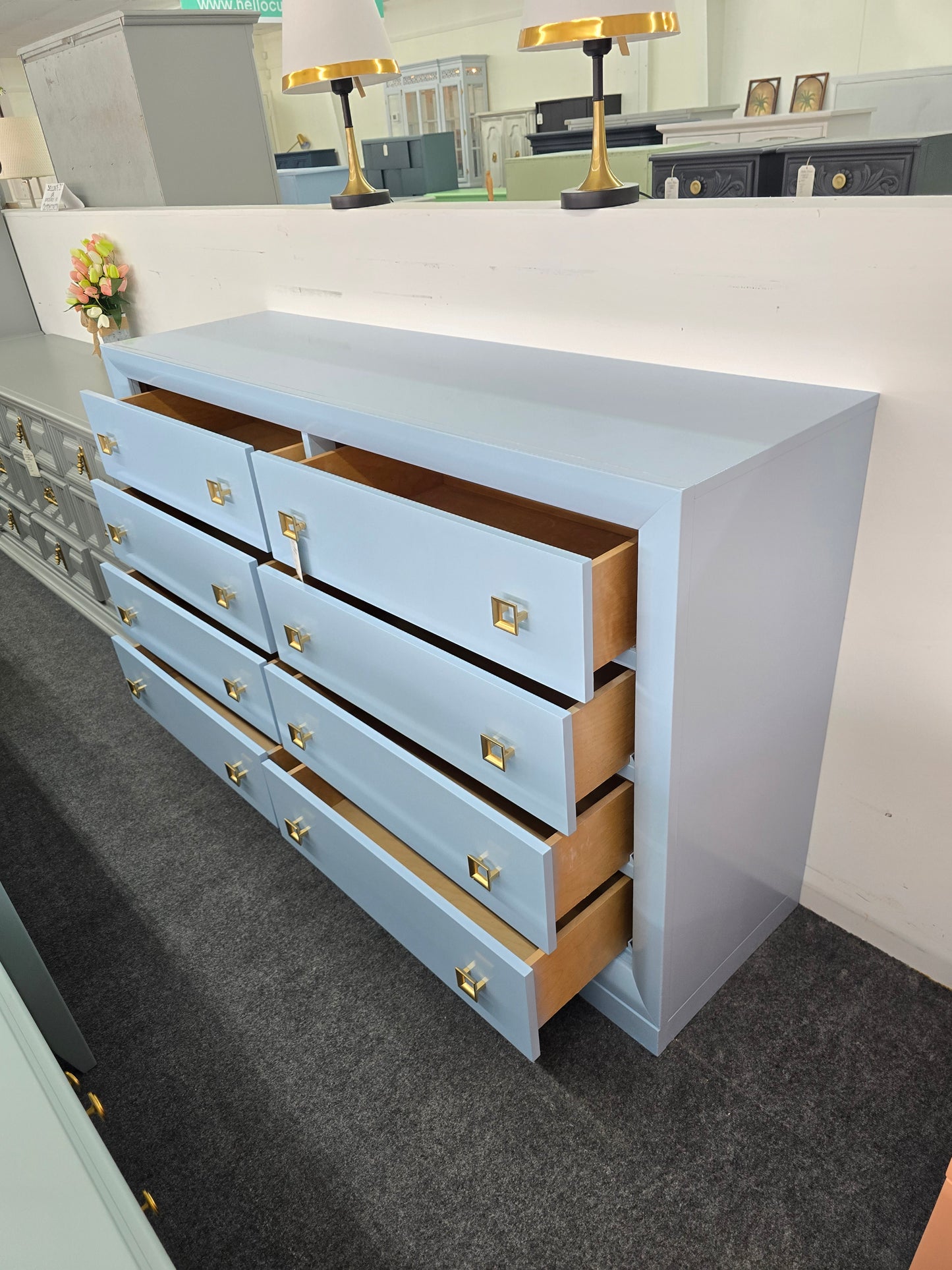 Cindy Crawford blue Lacquered dresser