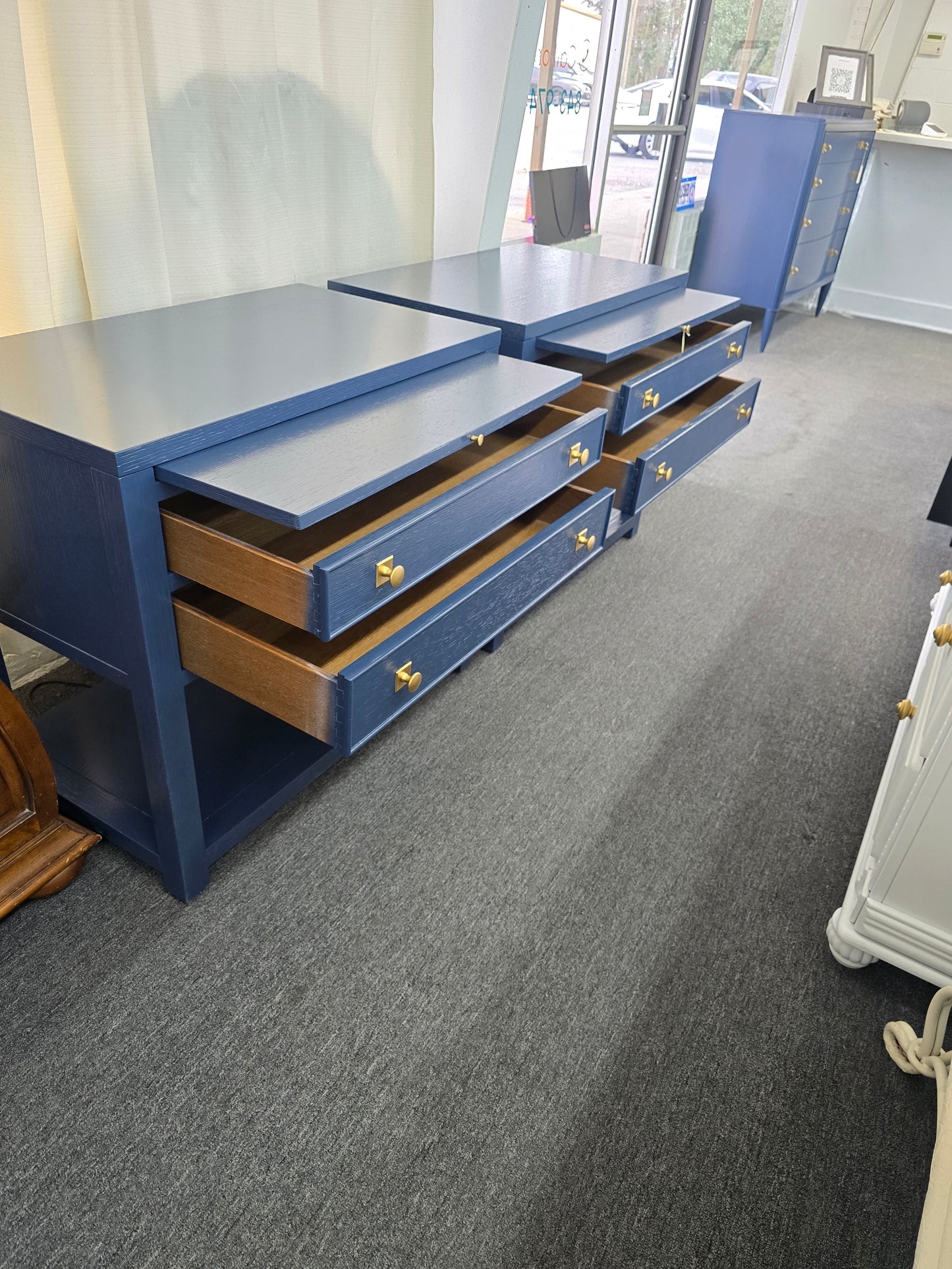 Bernhardt dark blue pair of nightstands