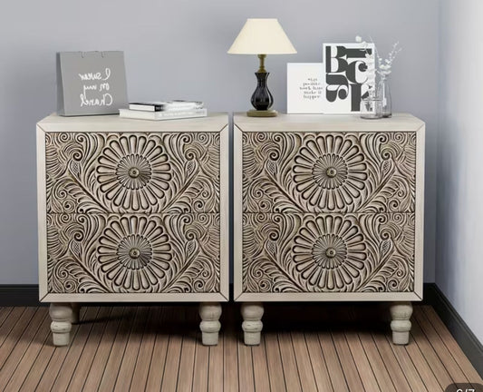 2 piece set of nightstands carved vintage - new