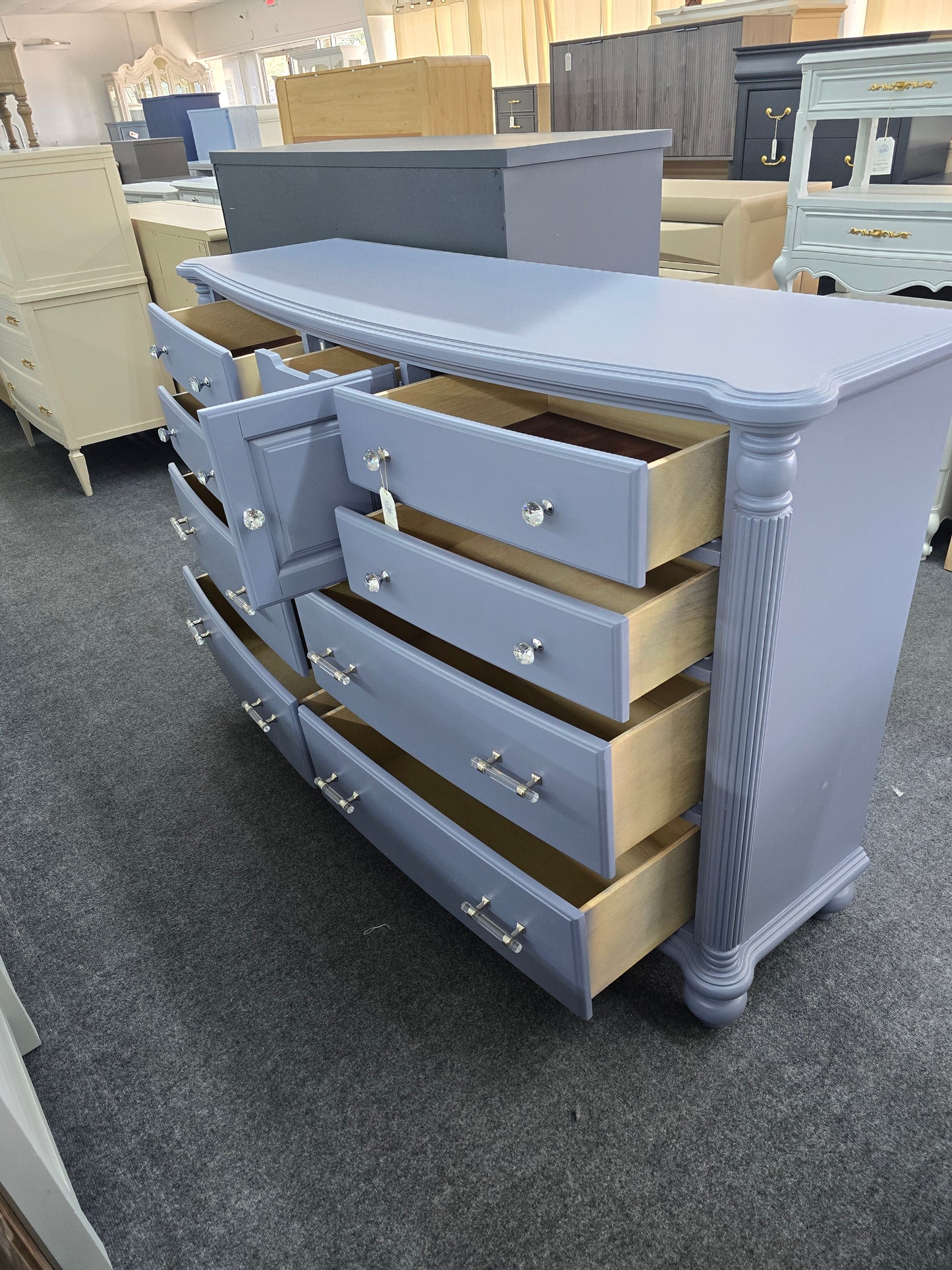 Blue gray bowfront dresser