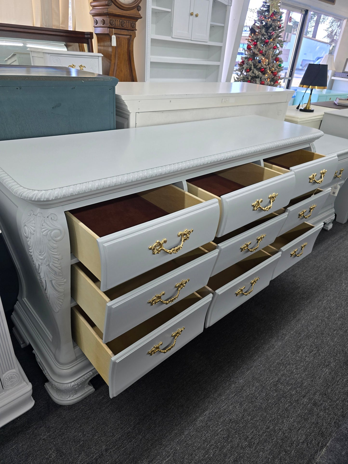 9 drawers carved gorgeous gray dresser