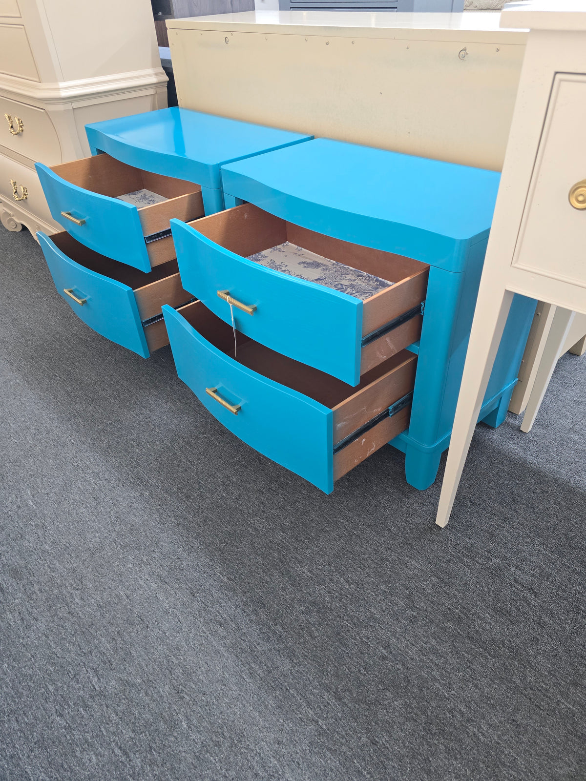 Pair of blue Lacquered nightstands