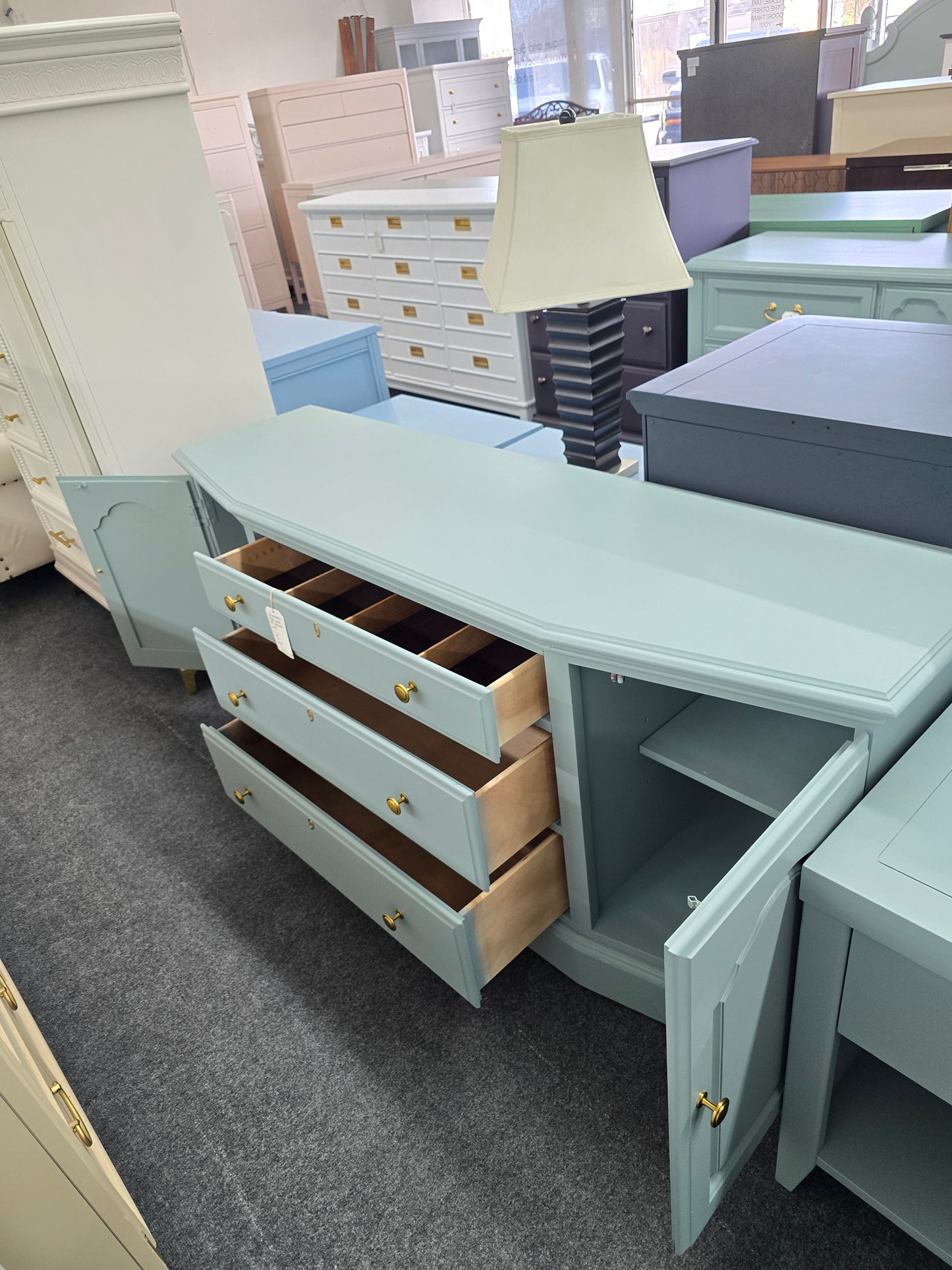 Solid wood BERNHARDT  teal cabinet