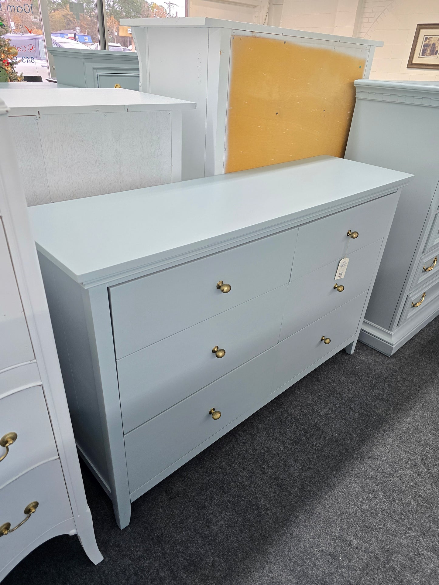 Solid wood 6 drawers blue dresser