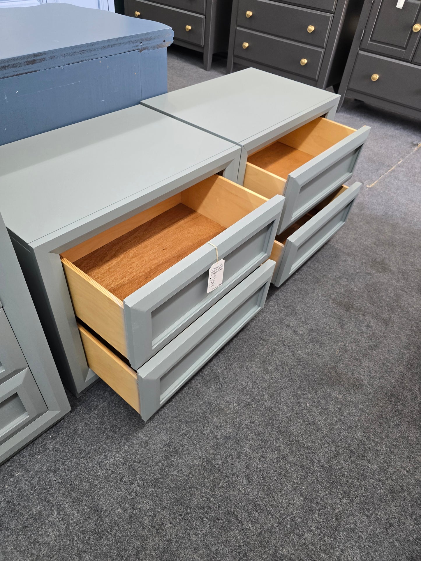 Thomasville green gray pair of nightstands