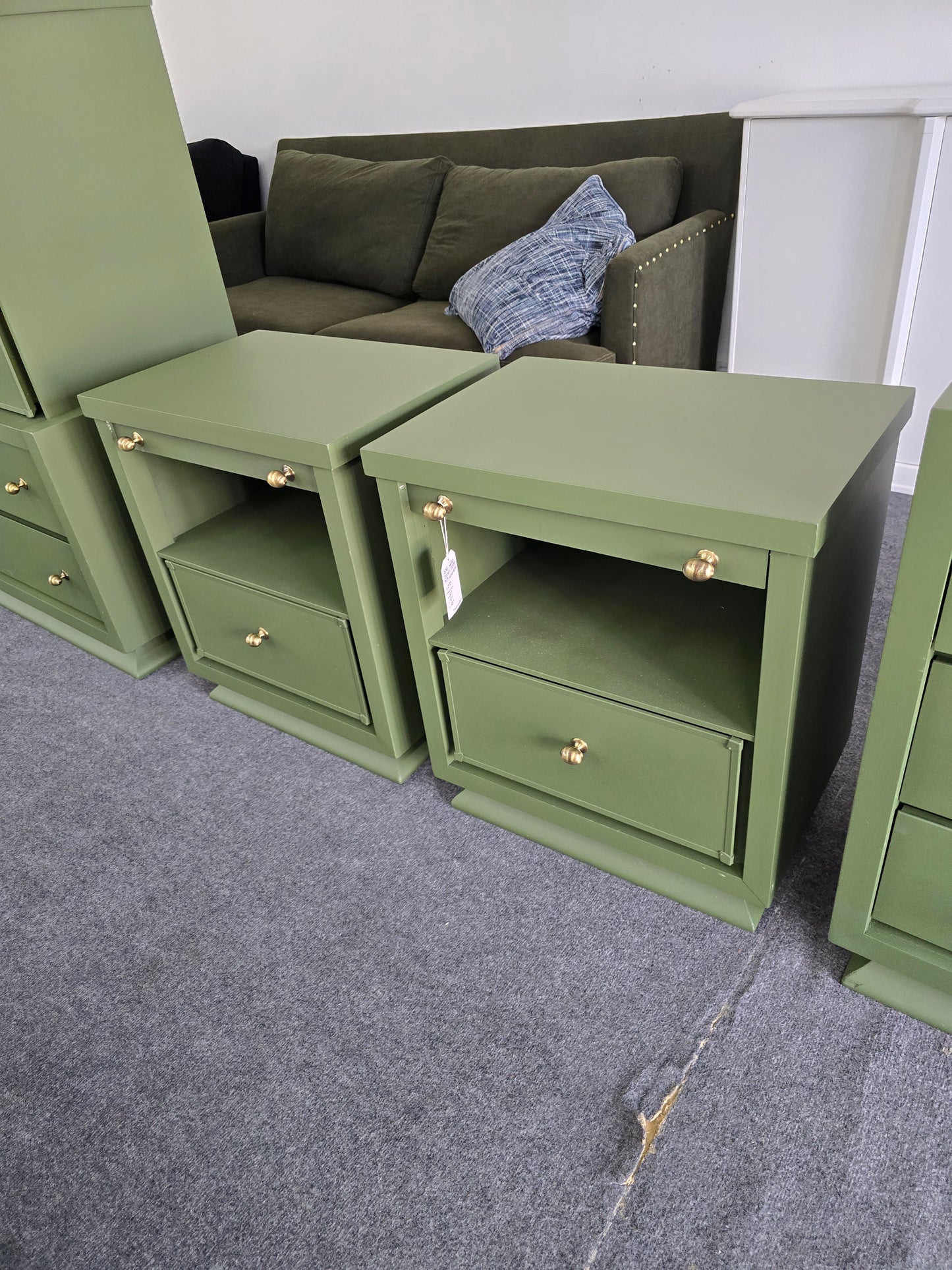 Solid wood MCM green pair of nightstands