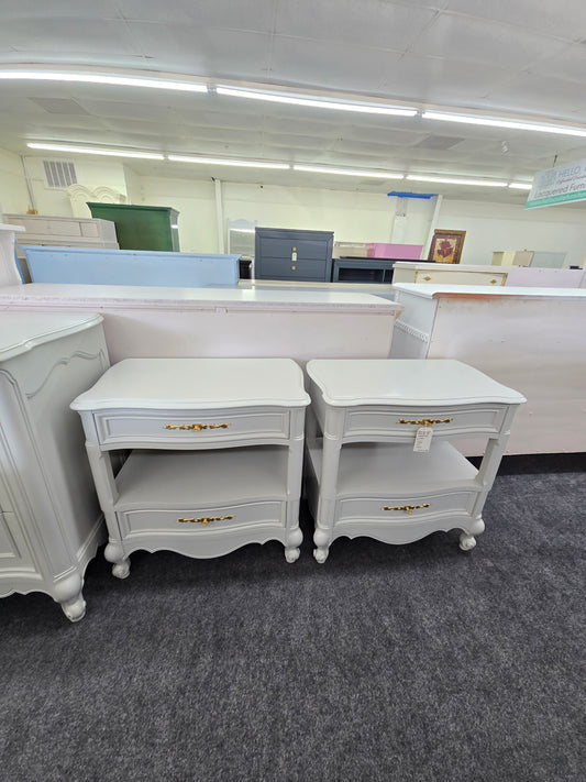 French provincial solid wood gray pair of nightstands