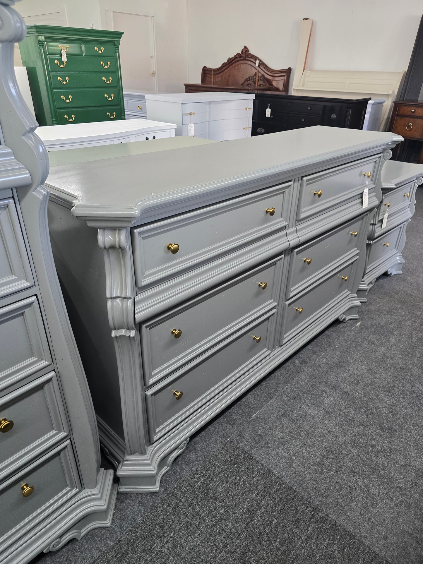 Liberty green gray lacquered dresser