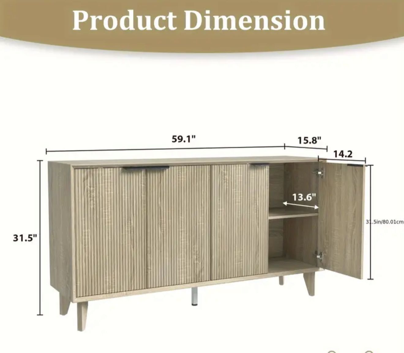 Natural large Groove Decorative sideboard- new