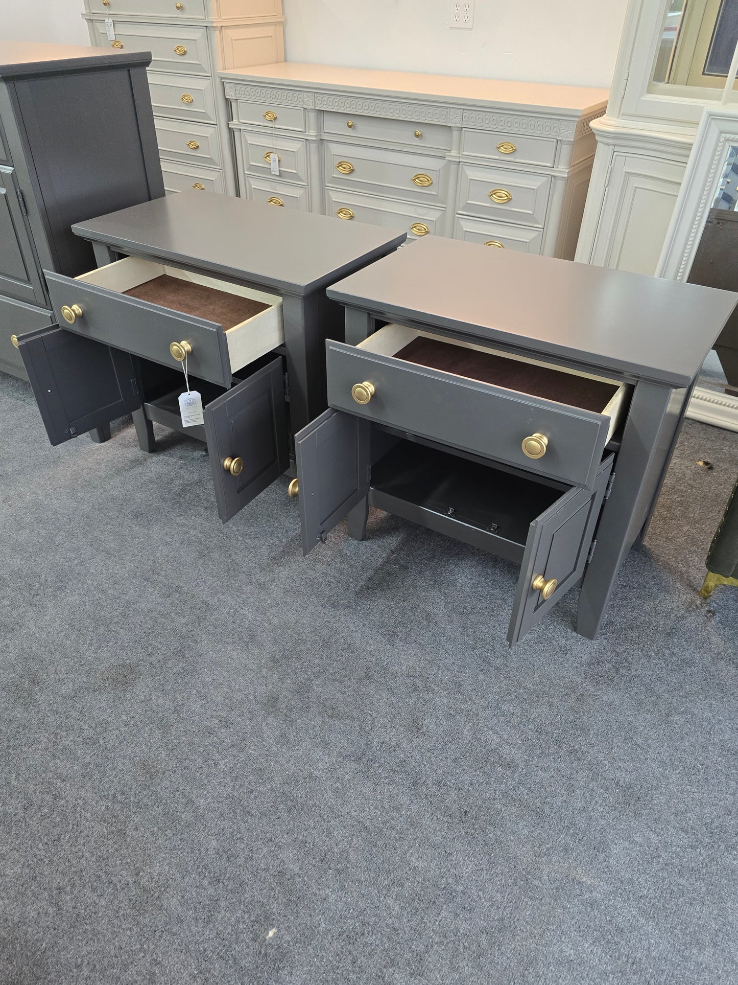 Graphite pair of nightstands