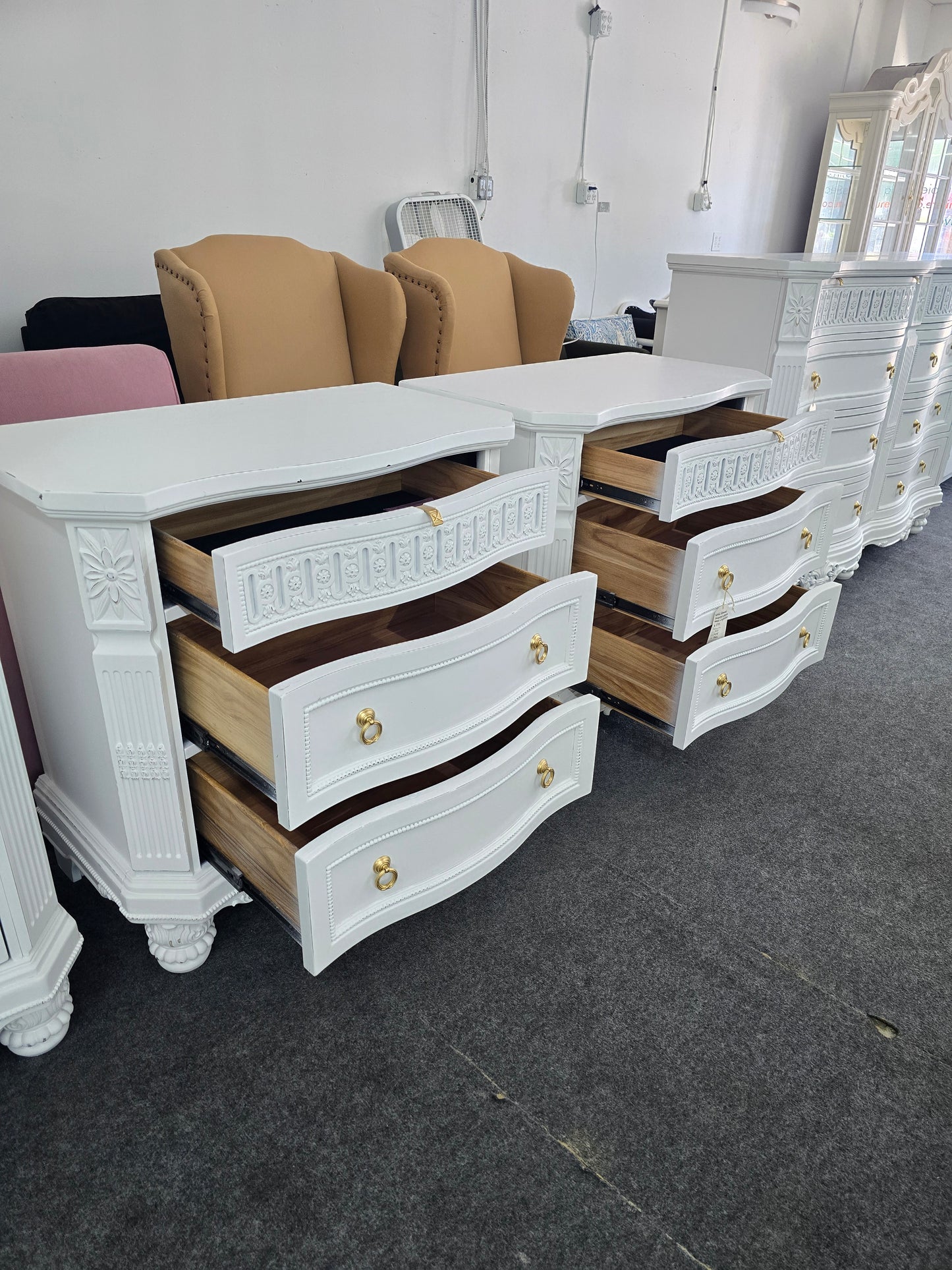 Gorgeous white Distressed lacquered pair of nightstands