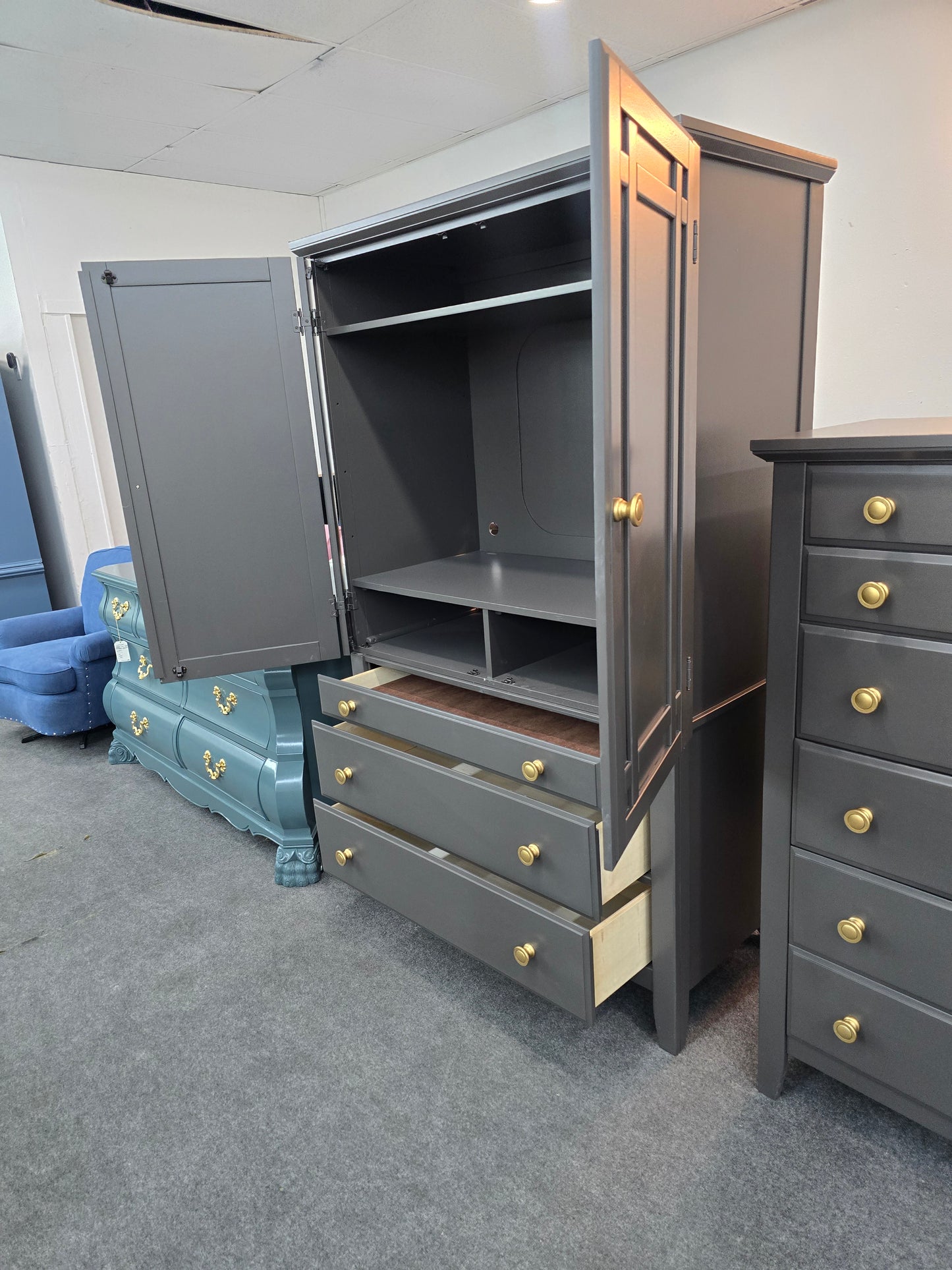 Graphite tall armoire