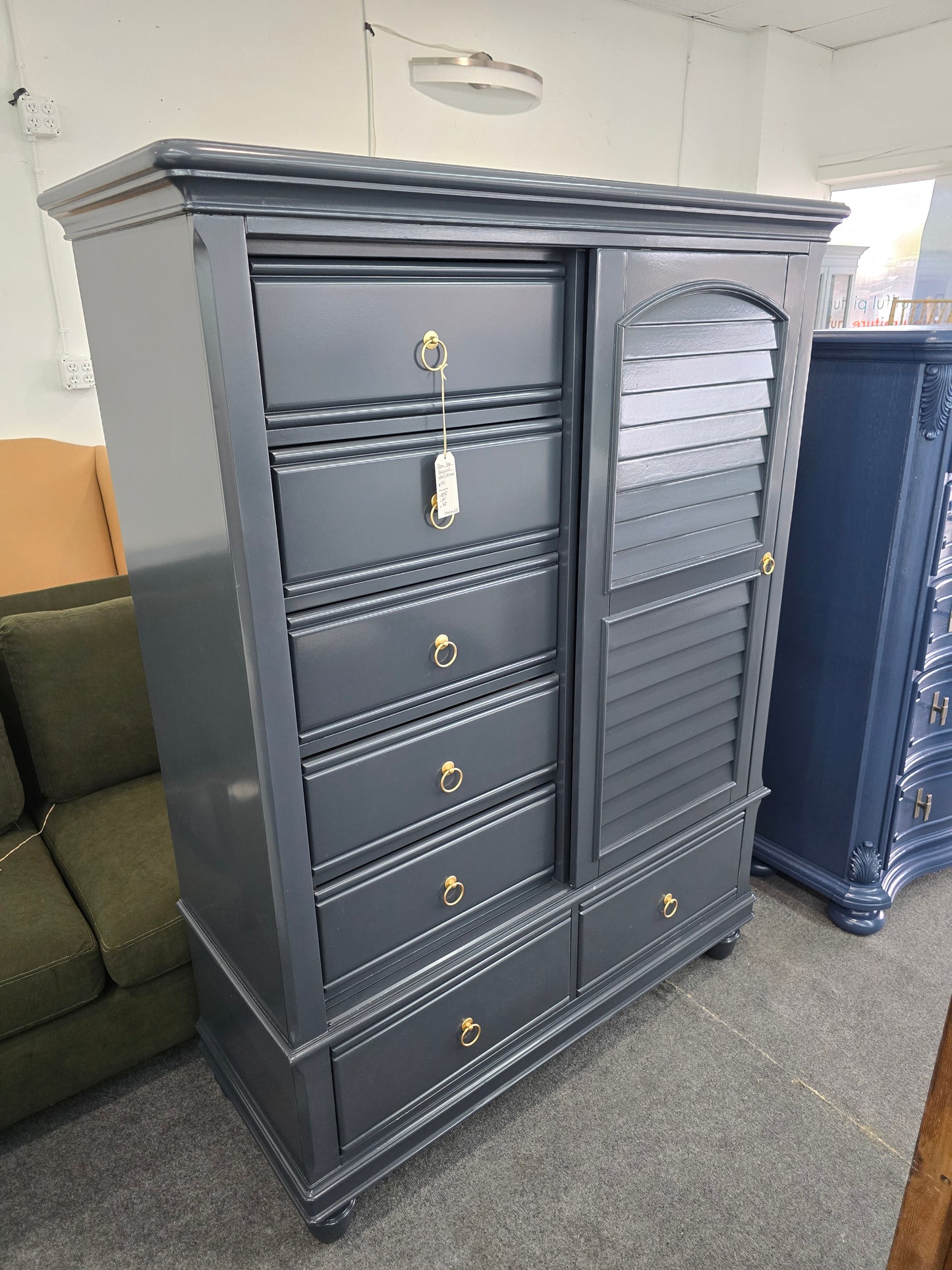 Haverty dark blue tall chest/arnoire
