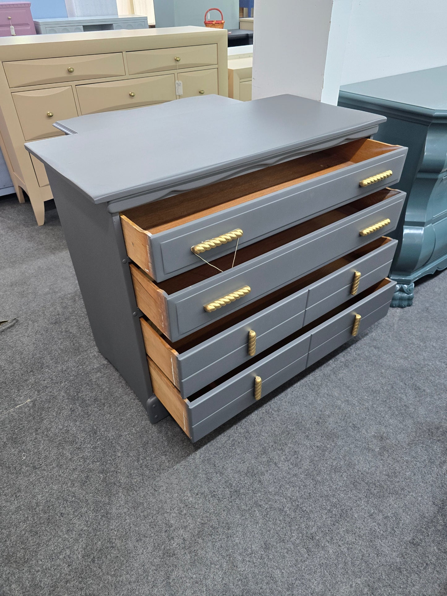 Solid wood 4 drawers dark gray dresser