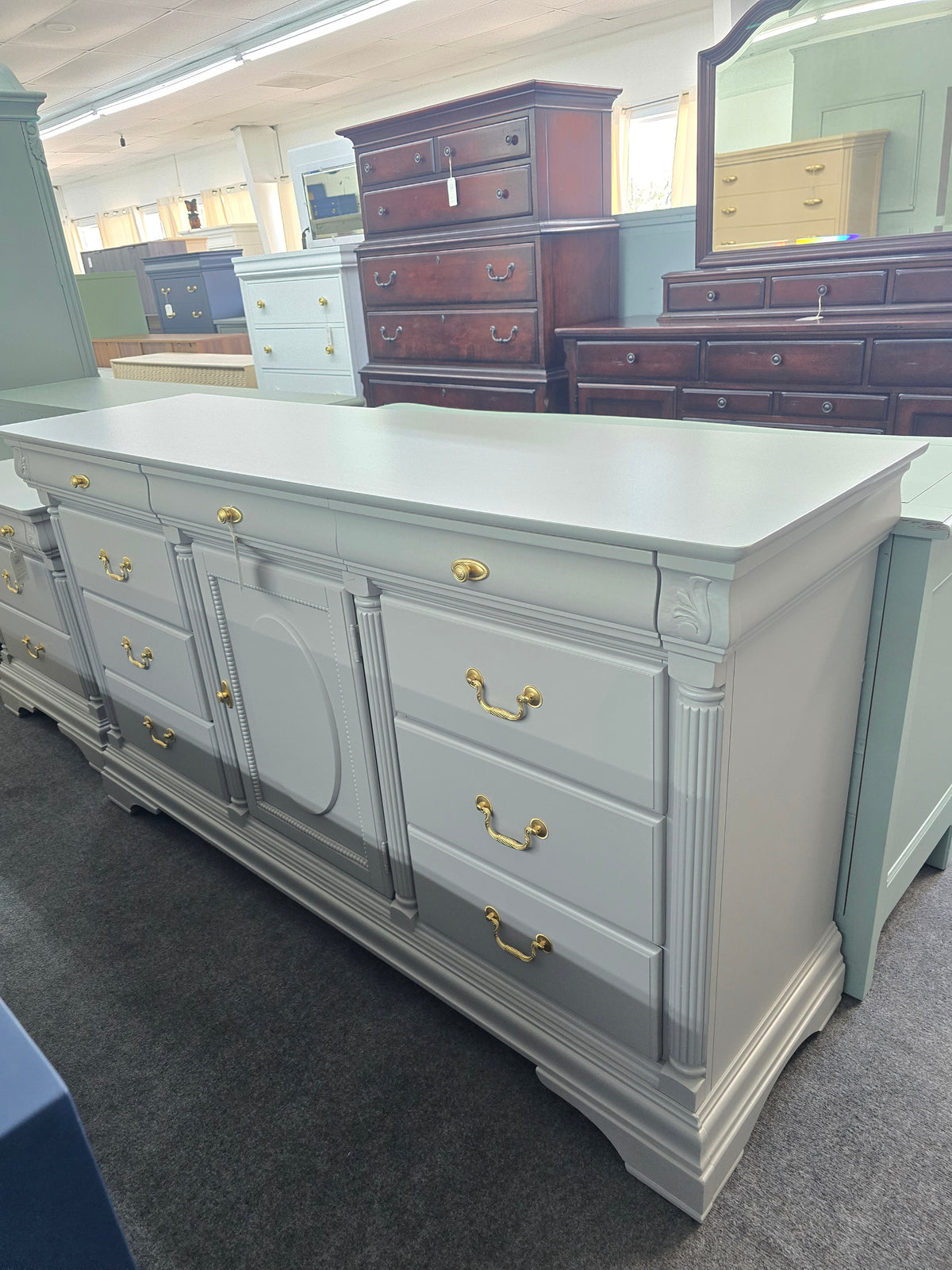 Solid wood 11 drawers gray dresser