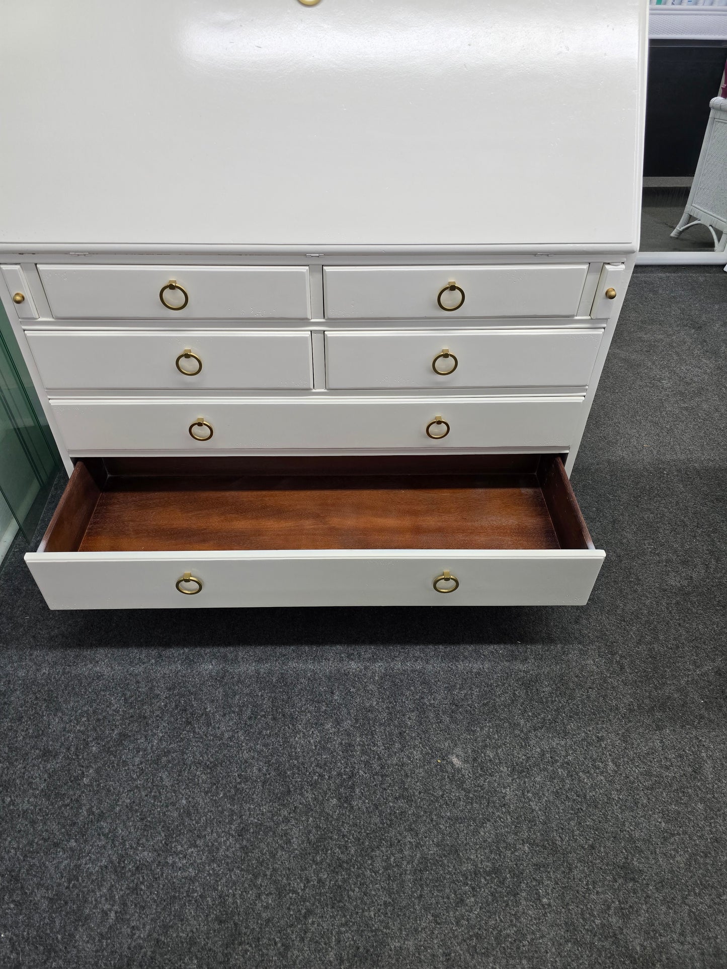 Off white lacquered tall secretary desk