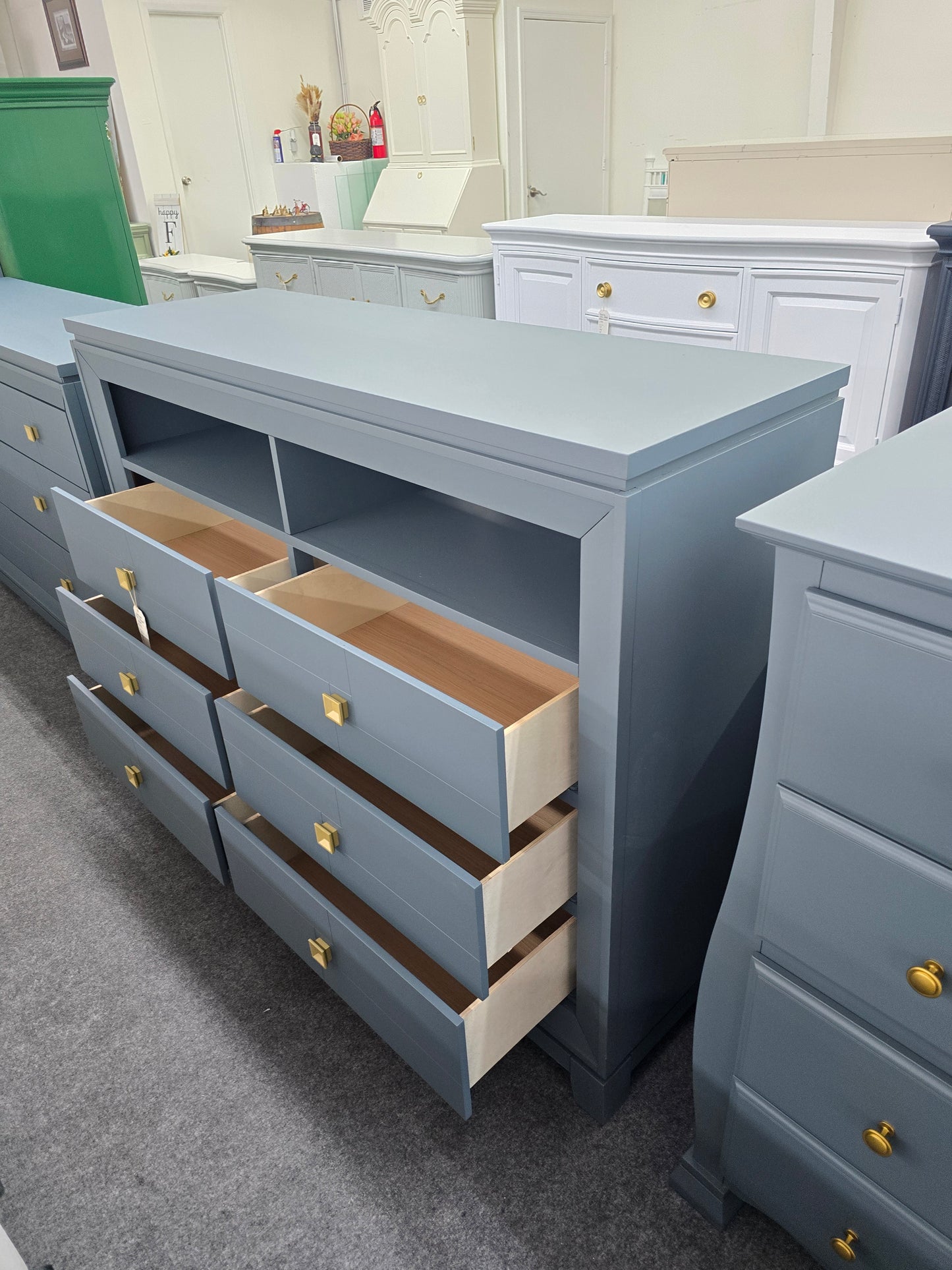 6 drawers blue gray dresser stand