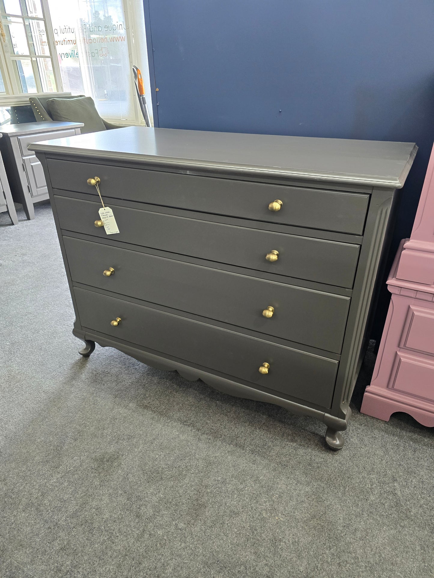 Solid wood 4 drawers graphite colored dresser