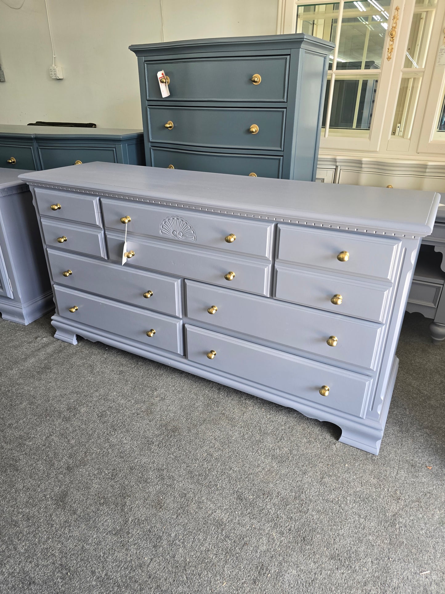 Solid wood vintage blue gray dresser