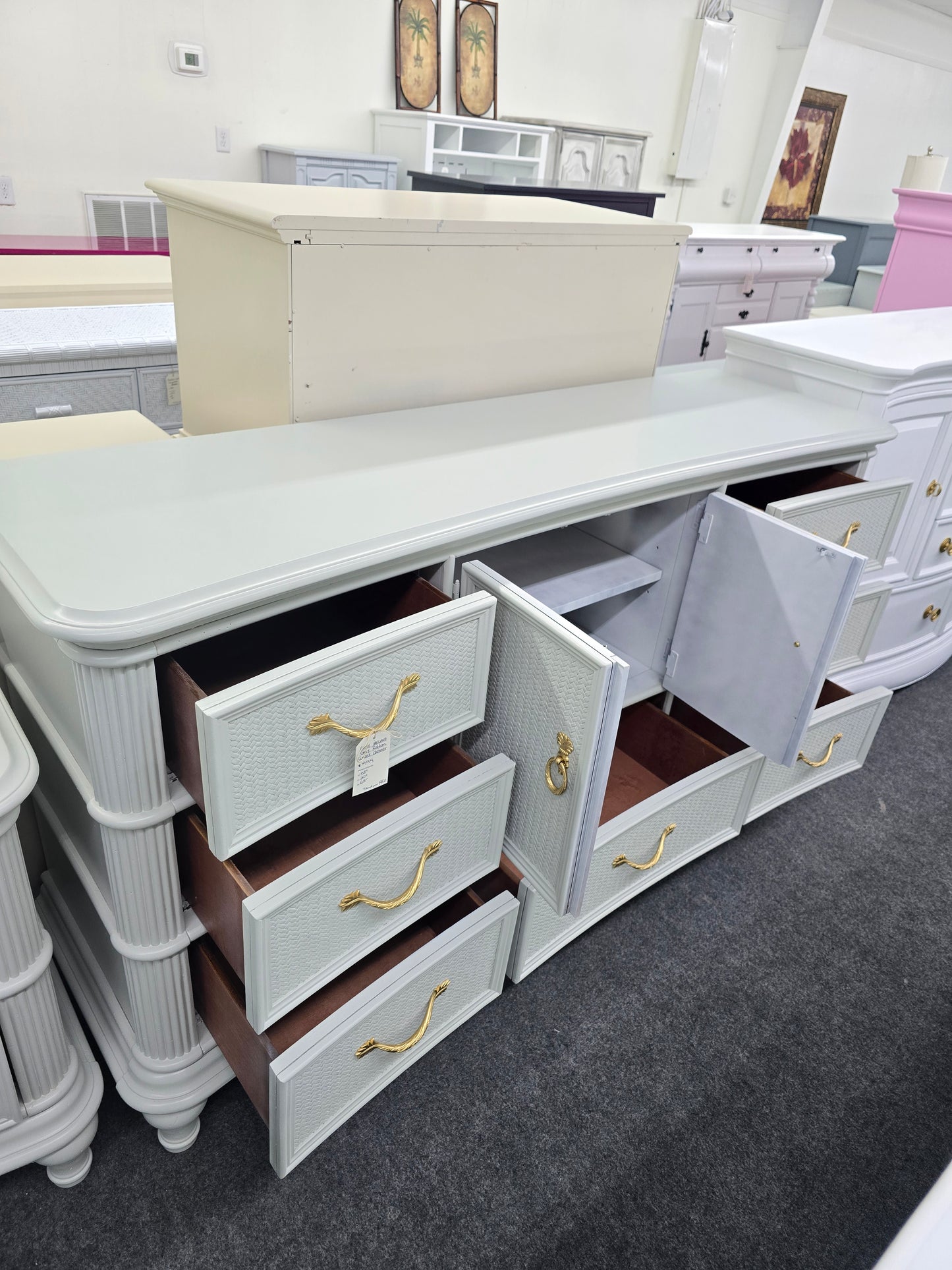 Kathy Ireland rattan gray dresser