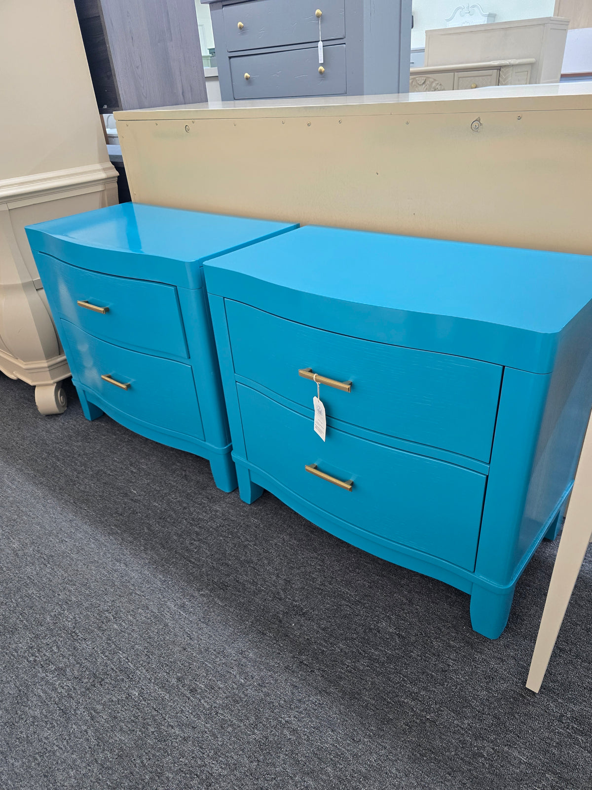 Pair of blue Lacquered nightstands
