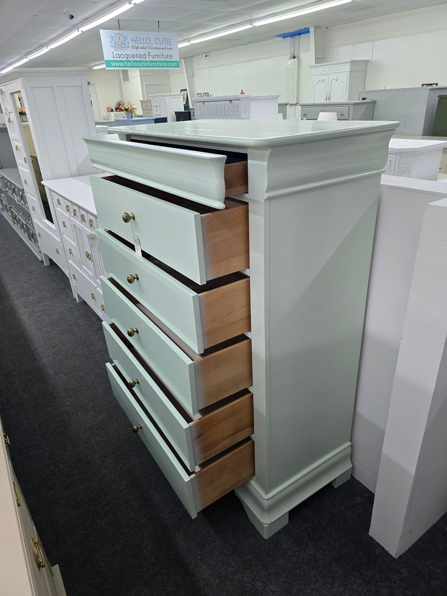 Solid wood SUMTER minty green lacquered chest