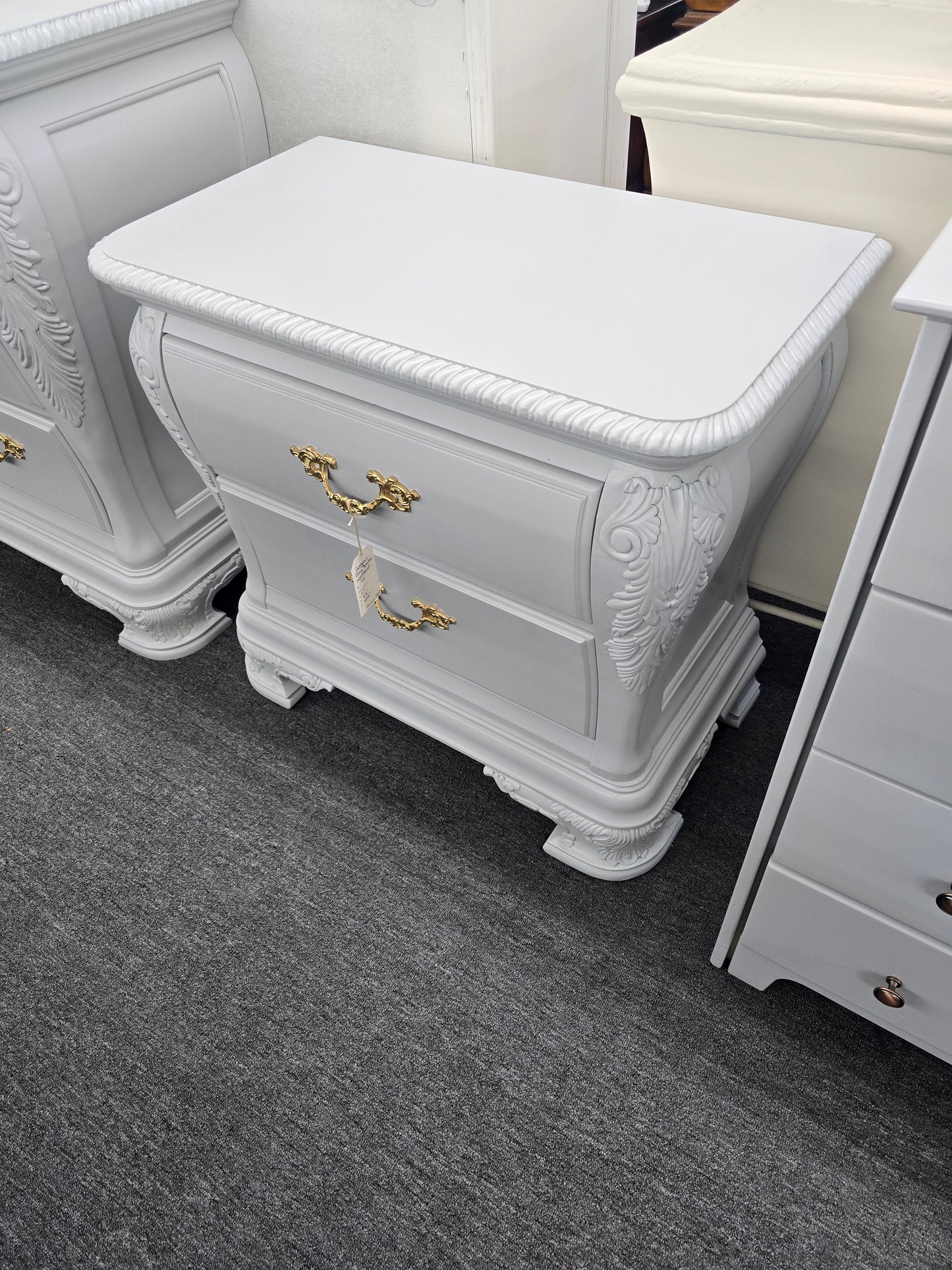 Gorgeous carved gray nightstand