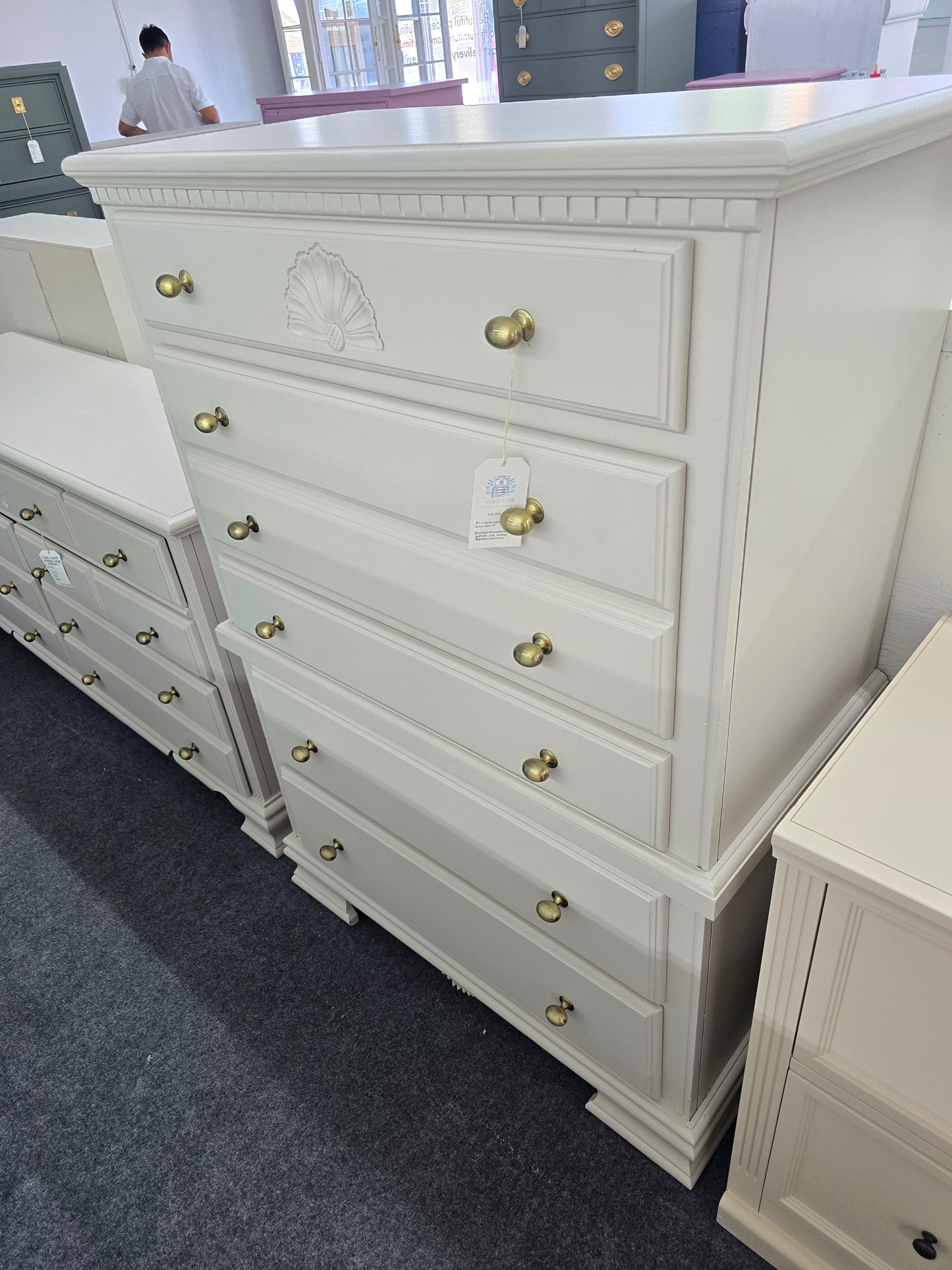 Vintage beige tall chest