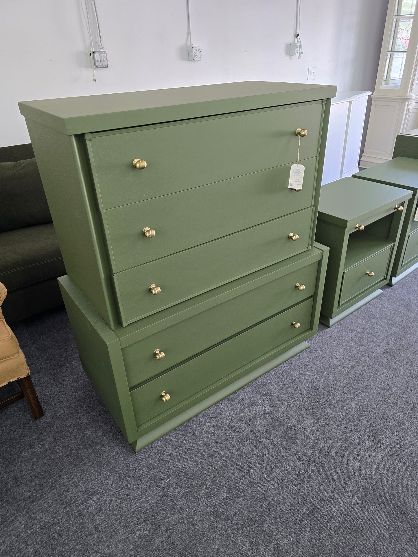 Solid wood MCM green chest