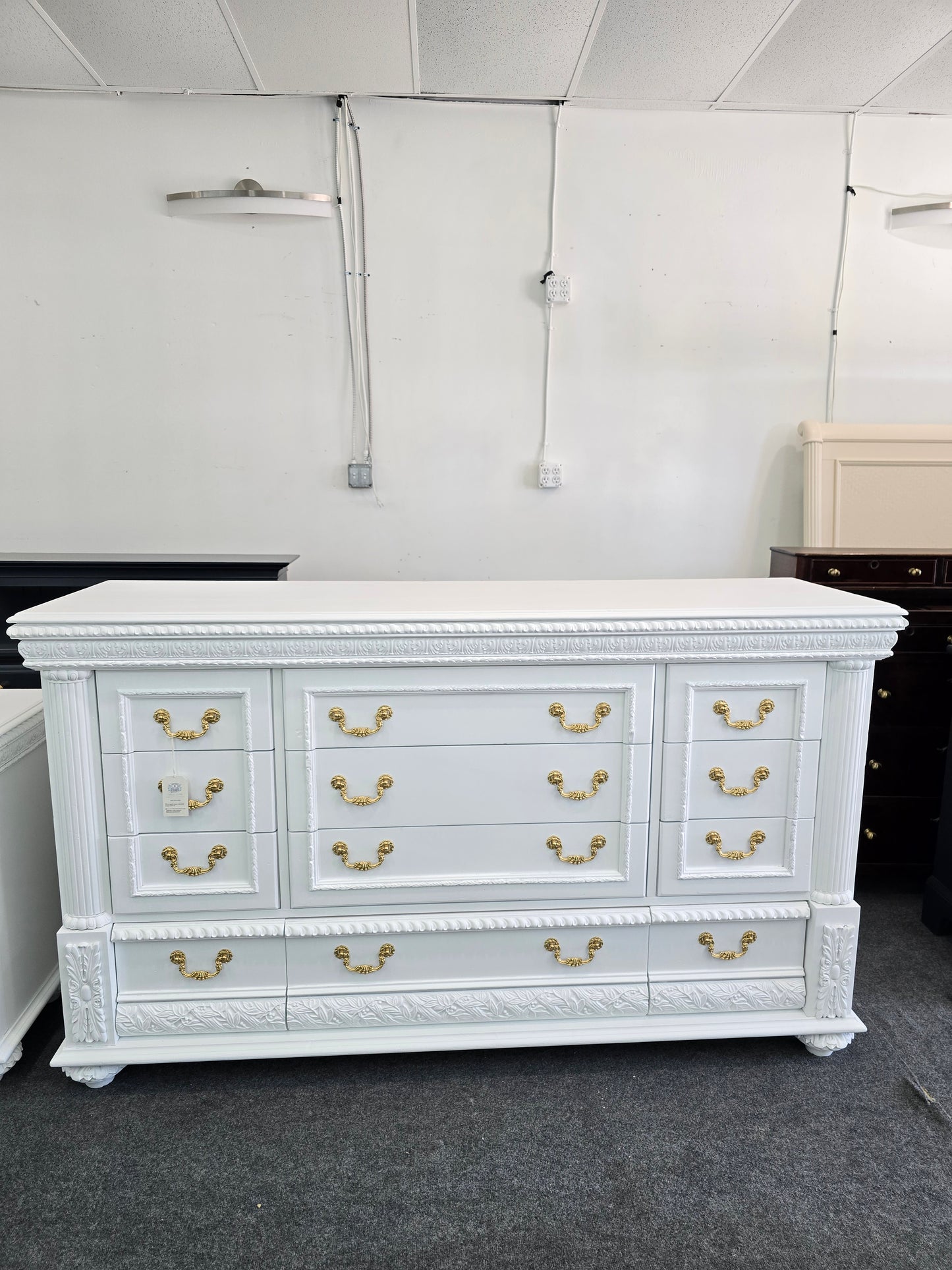 Gorgeous 12 drawers white carved dresser