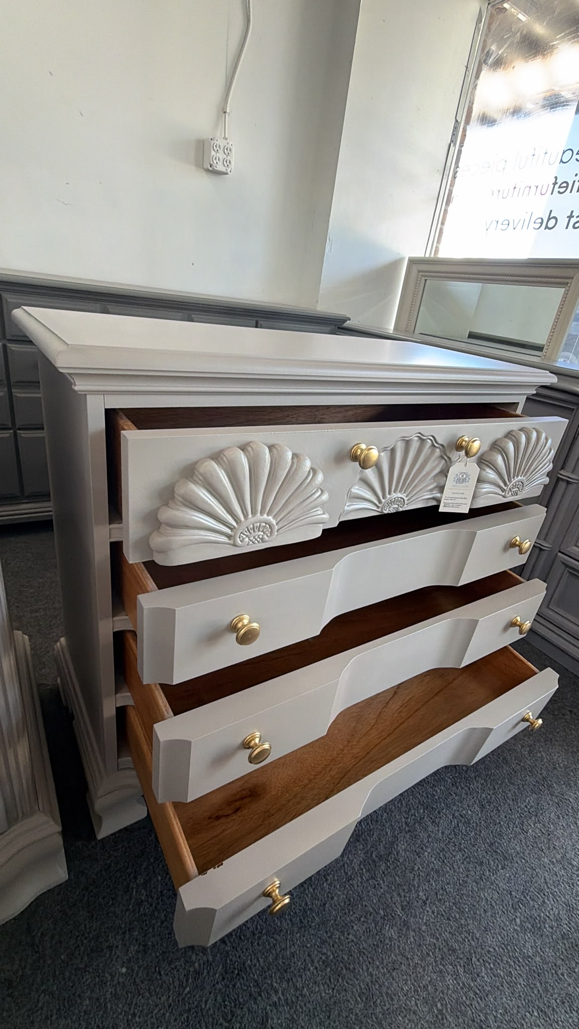 American drew gray vintage dresser