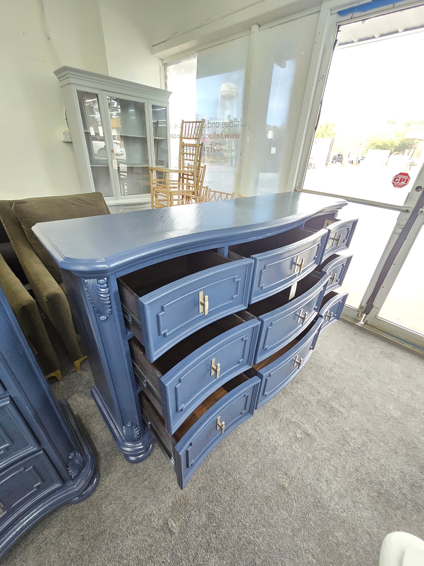 Haverty blue Lacquered curved dresser