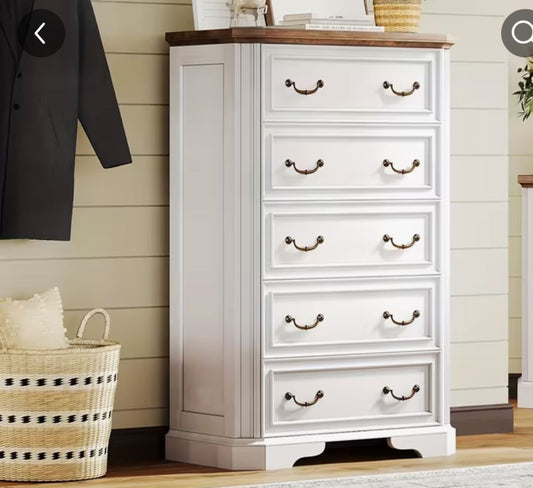 Farmhouse tall chest of drawers- white- new