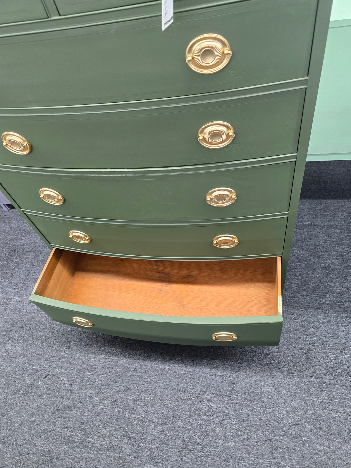 Solid wood green bowfront chest