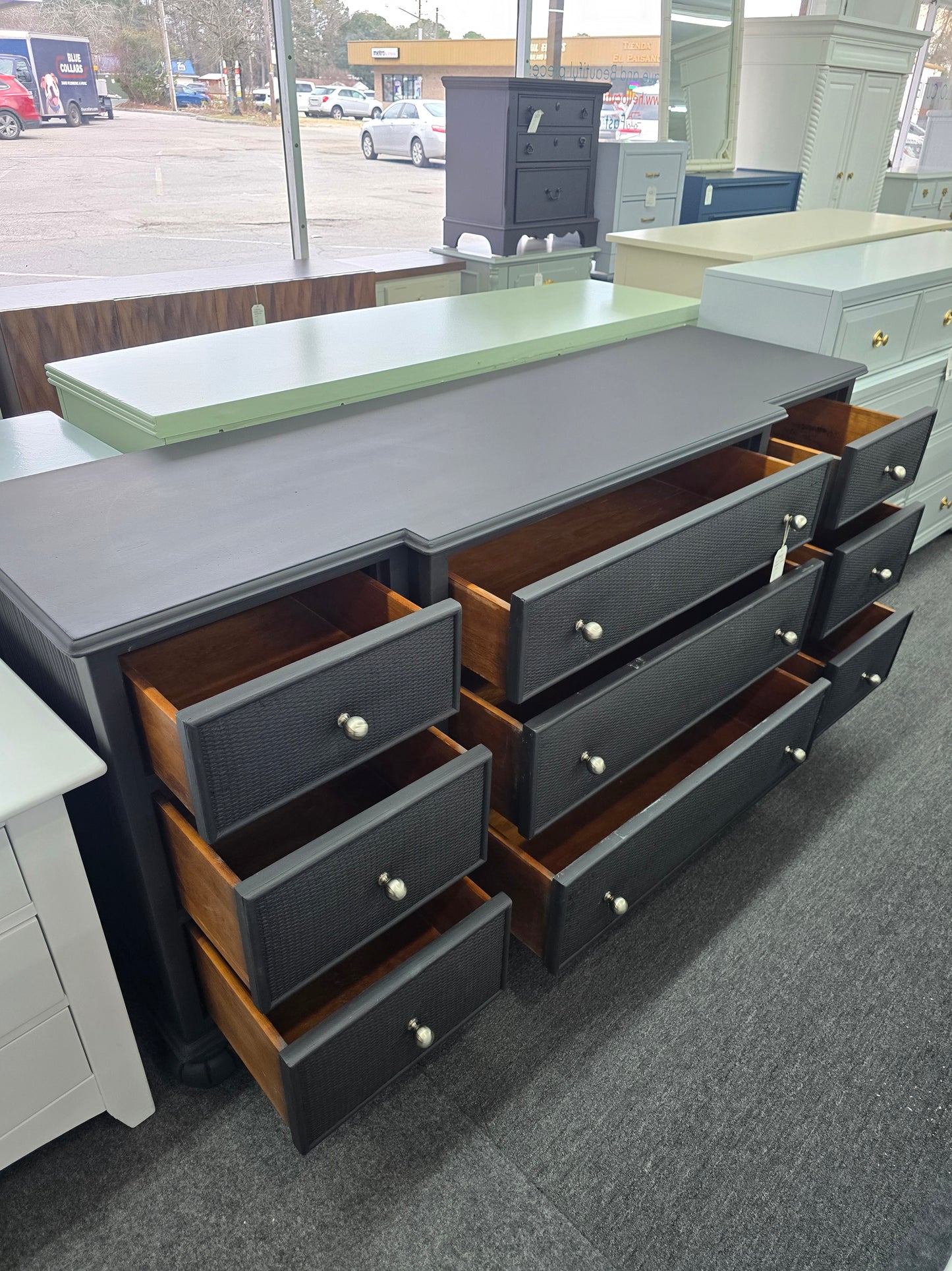 Black rattan 9 drawers dresser