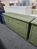 Wicker and rattan 6 drawers green dresser