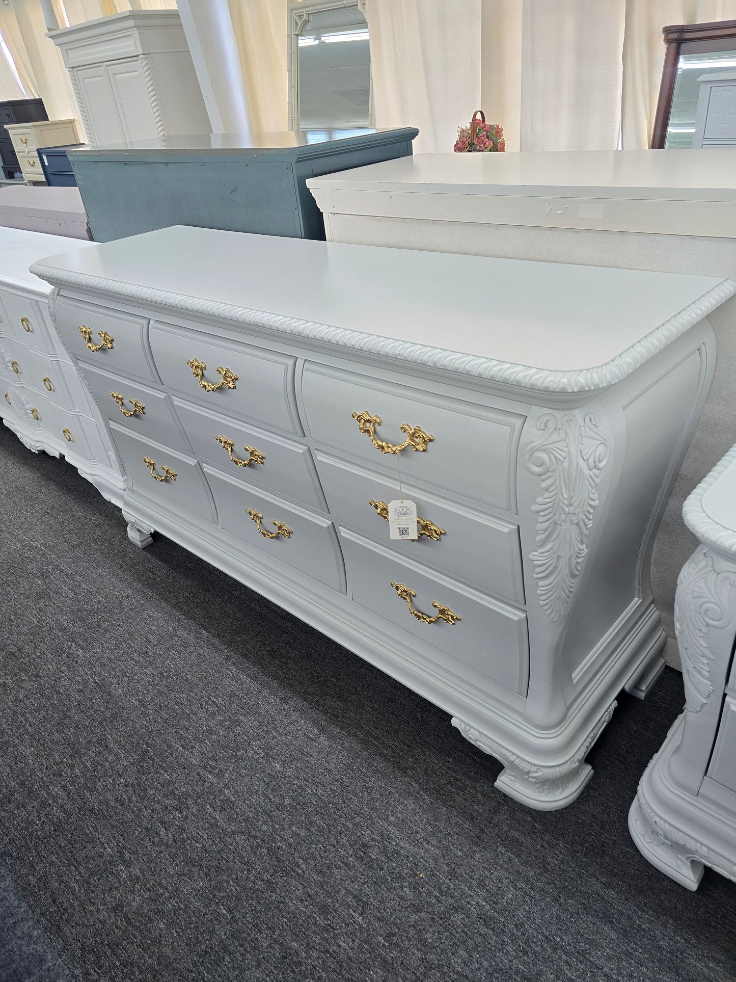 9 drawers carved gorgeous gray dresser