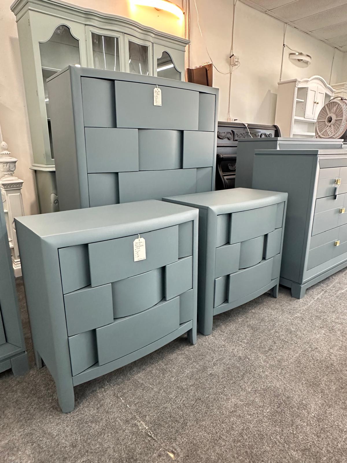 Dark blue layered pair of nightstands