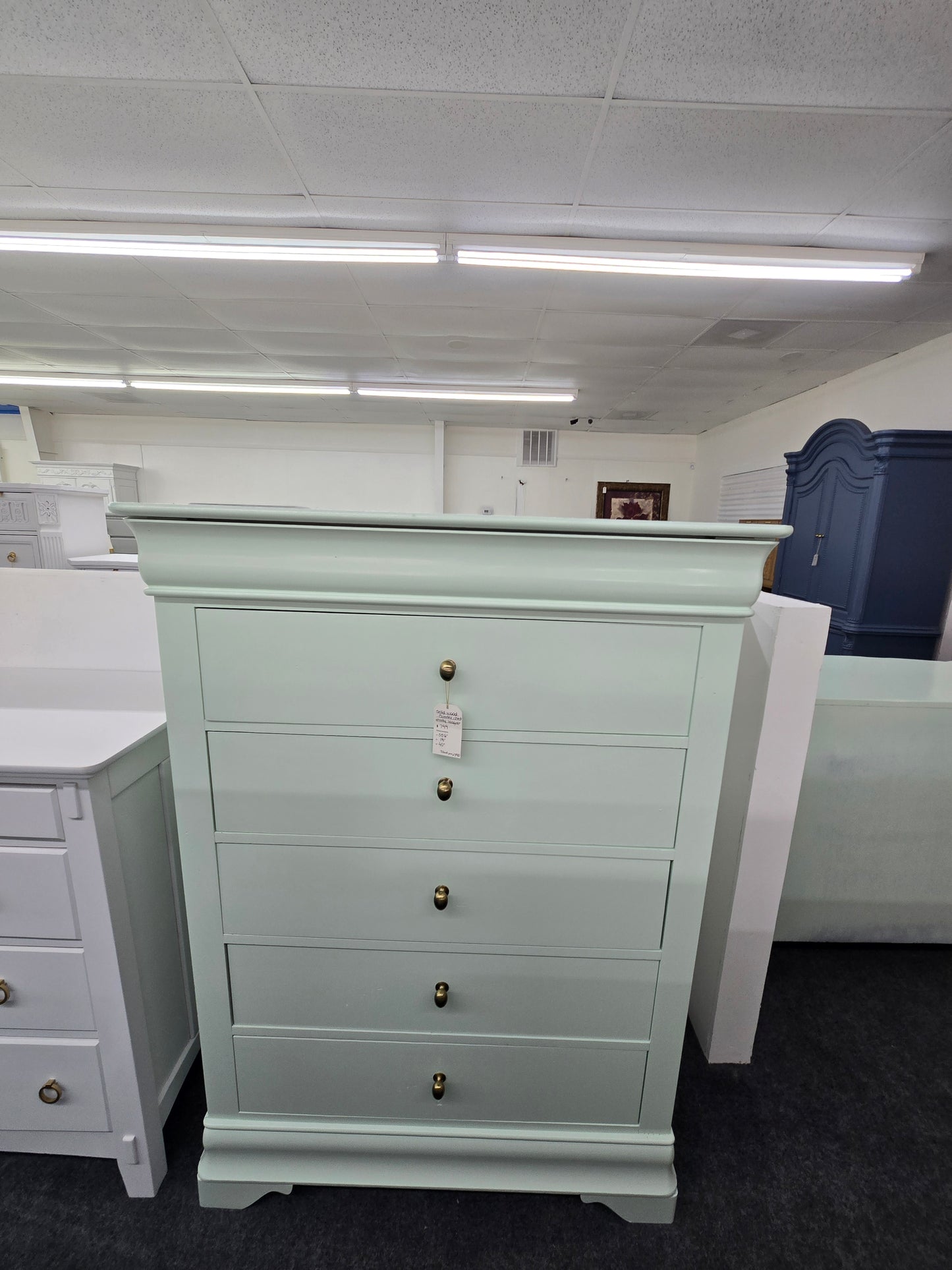 Solid wood SUMTER minty green lacquered chest