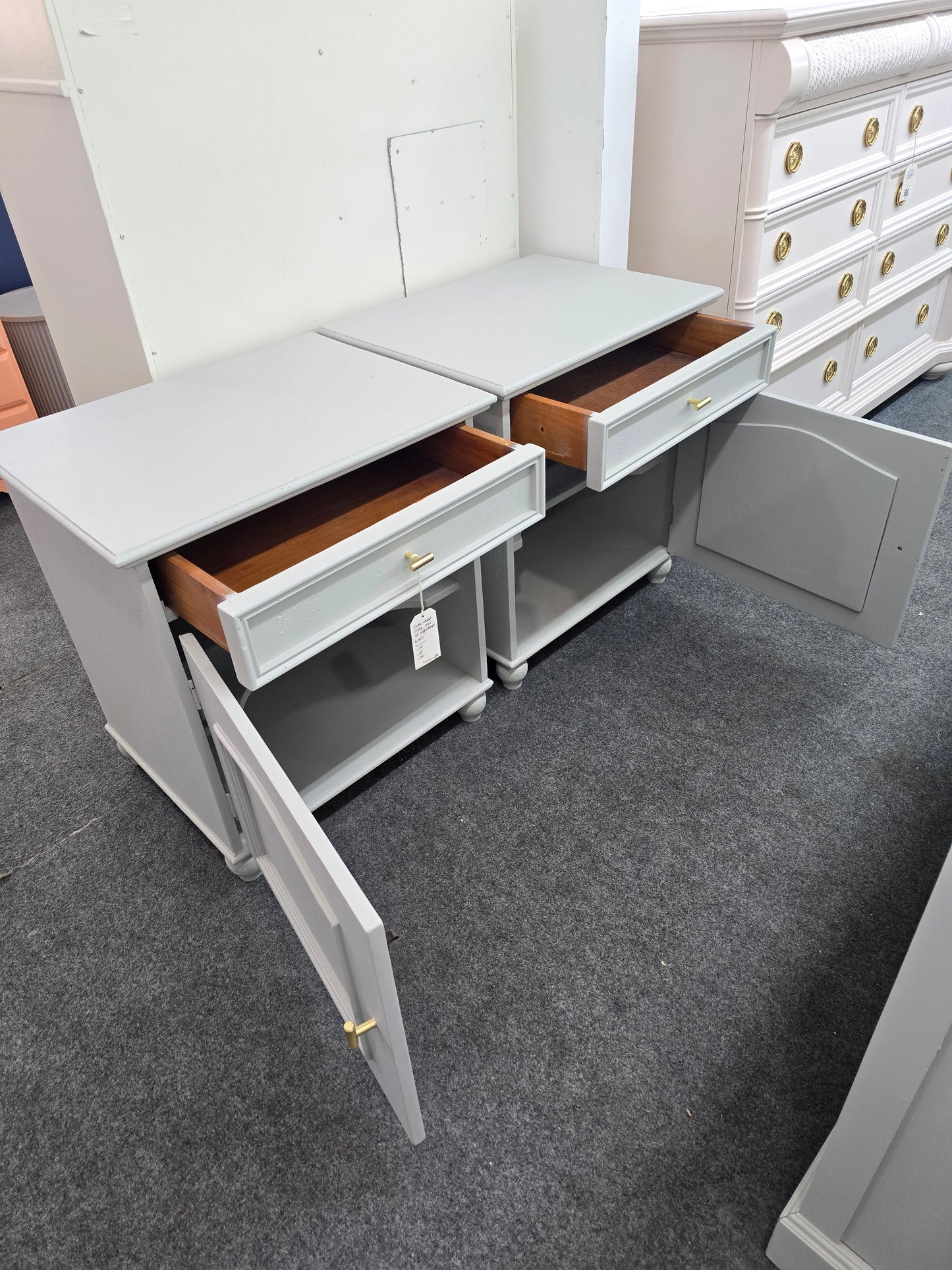 Solid wood pair of gray end tables