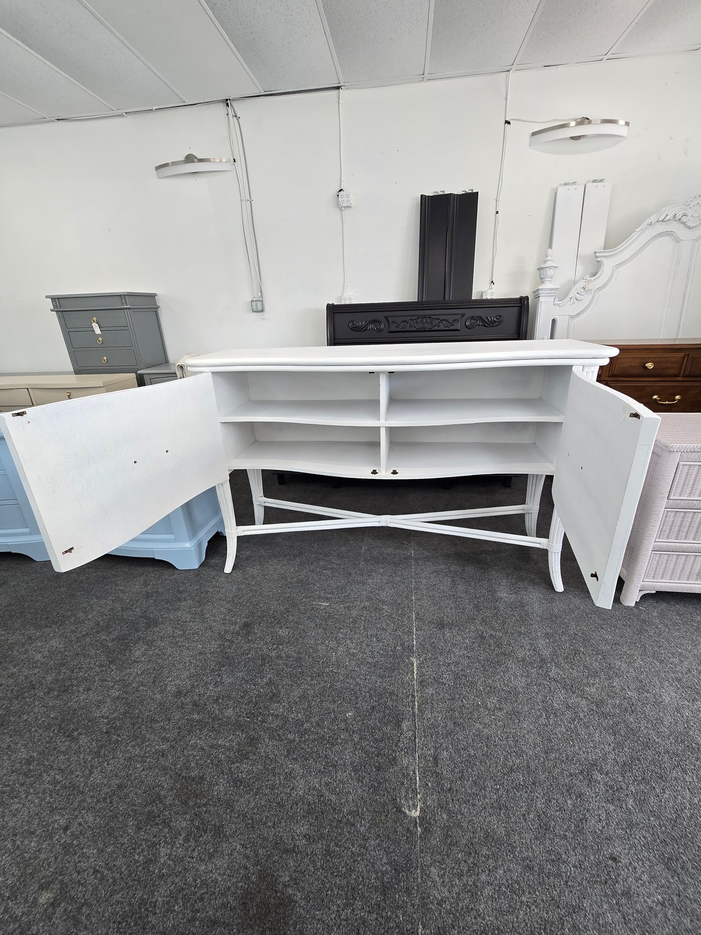 Gorgeous white Distressed rattan buffet
