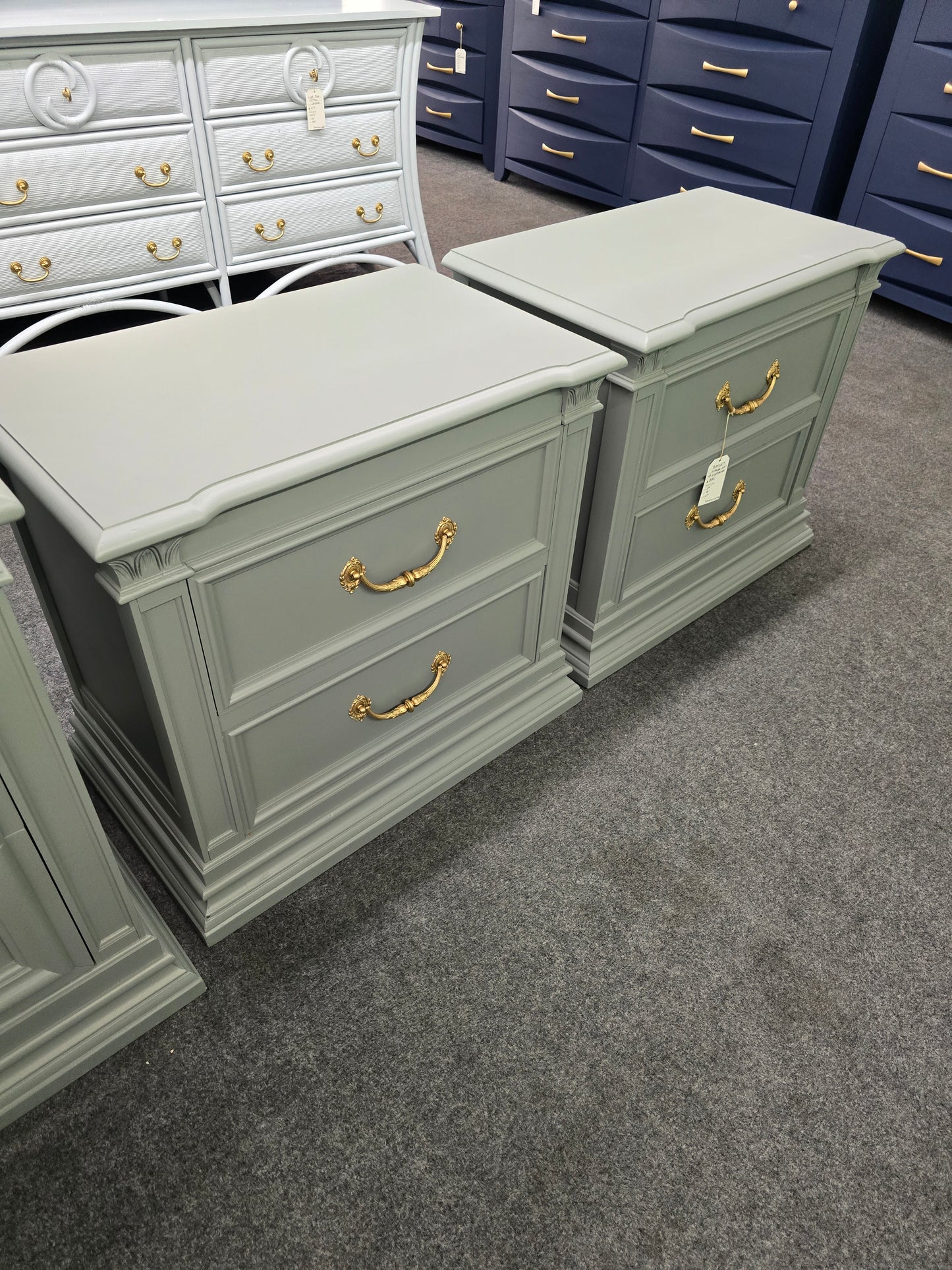 Bassett vintage green gray pair of nightstands