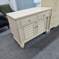Beige carved 2 doors 2 drawers cabinet