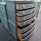 Solid wood bowfront gray greenish chest